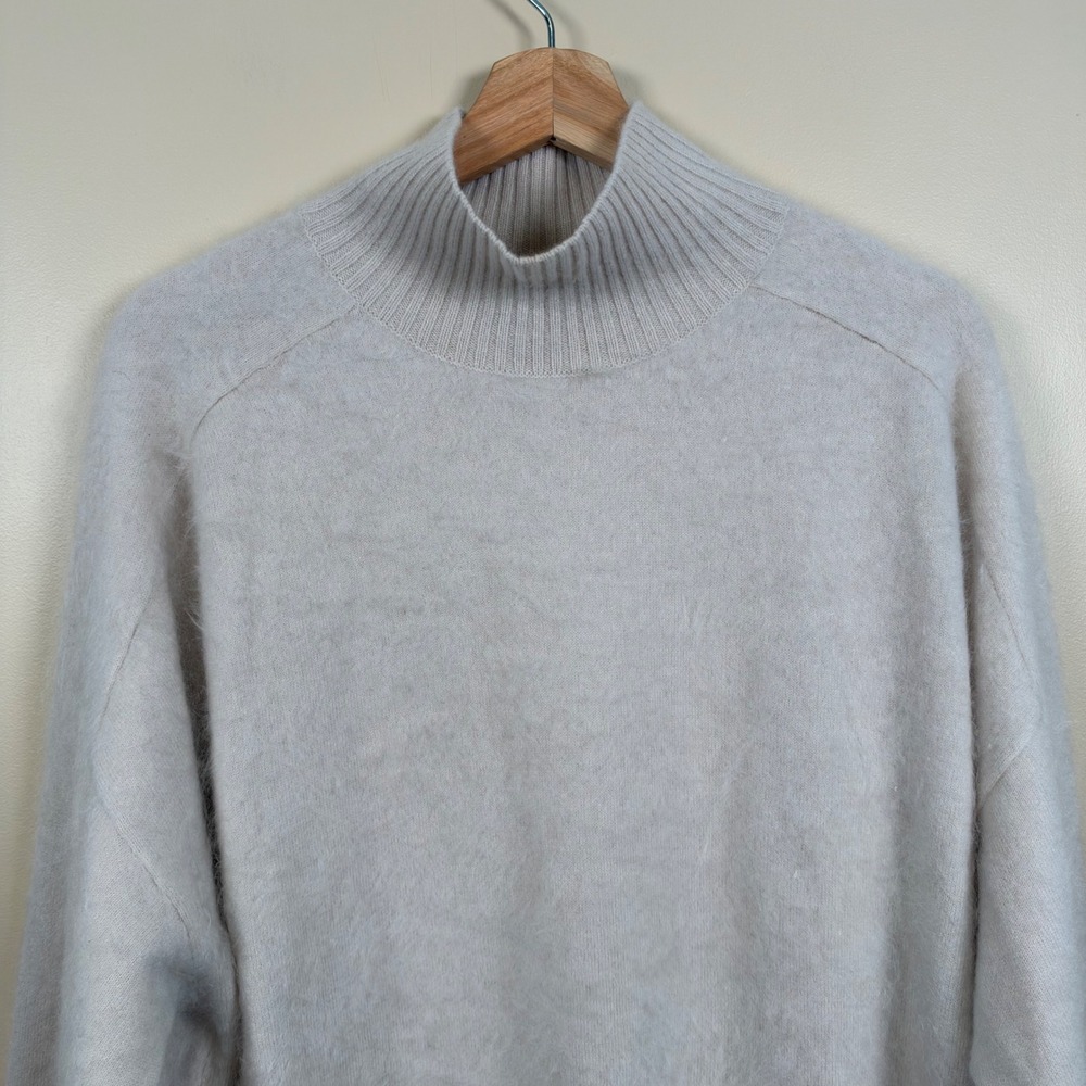 Vineyard Vines Cashmere Sweater Women L Gray Oversized Mock Neck Luxury Knit - Picture 4 of 7